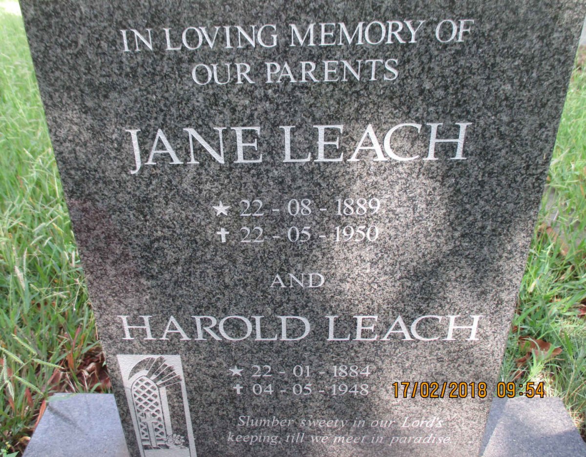 LEACH Harold 1884-1948 &amp; Jane 1889-1950