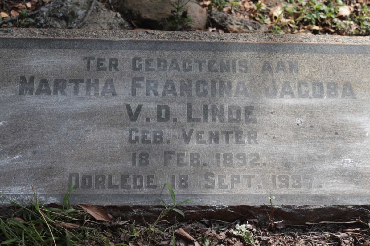 LINDE Martha Francina Jacoba, v.d. nee VENTER 1892-1937