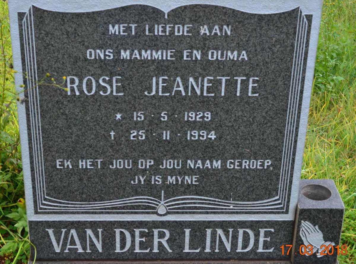 LINDE Rose Jeanette, van der 1929-1994