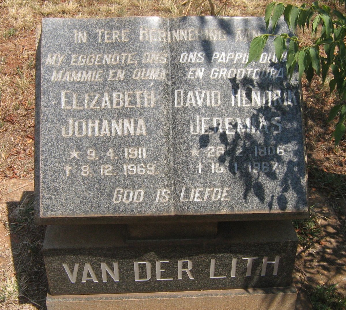 LITH David Hendrik Jeremias, van der 1906-1987 &amp; Elizabeth Johanna 1911-1969