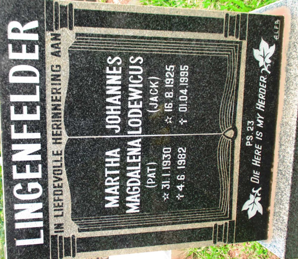 LINGENFELDER Johannes Lodewicus 1925-1995 &amp; Martha Magdalena 1930-1982
