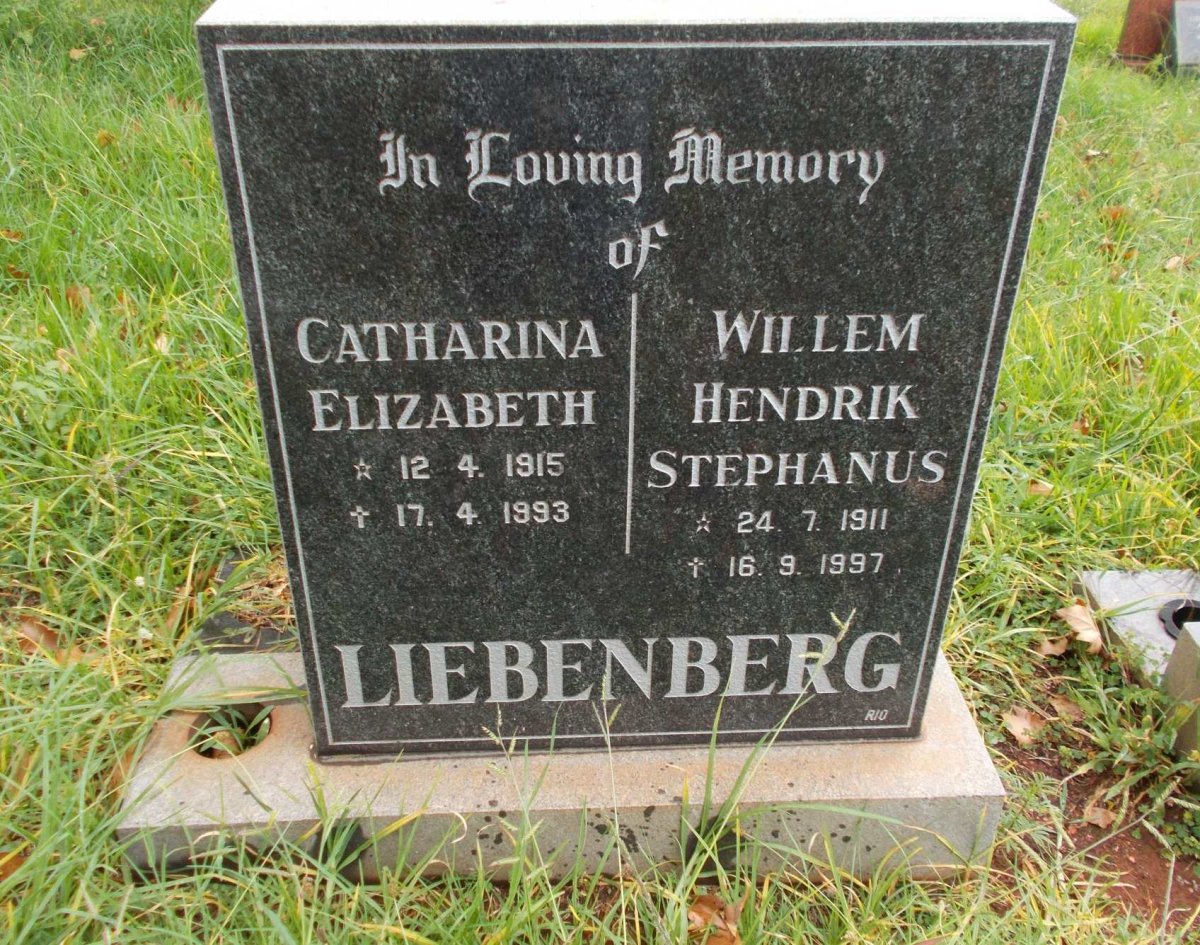 LIEBENBERG Willem Hendrik Stephanus 1911-1997 &amp; Catharina Elizabeth 1915-1993