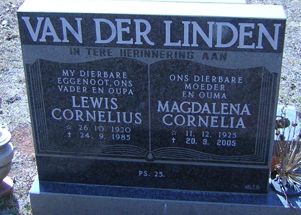 LINDEN Lewis Cornelius, van der 1920-1985 &amp; Magdalena Cornelia 1925-2005