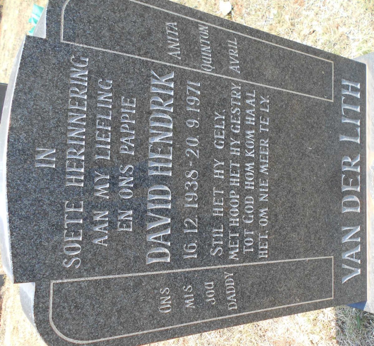 LITH David Hendrik, van der 1938-1971