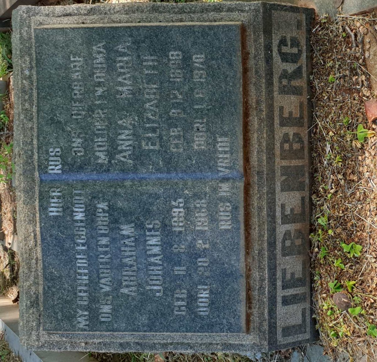 LIEBENBERG Abraham Johannes 1895-1968 &amp; Anna Maria Elizabeth 1898-1970