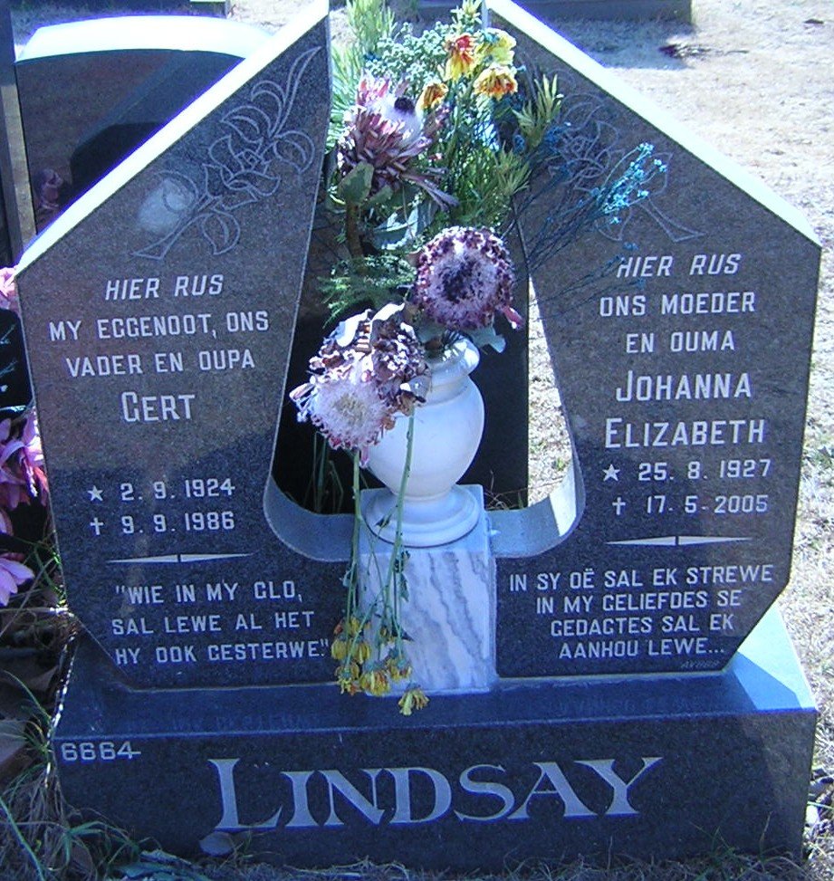 LINDSAY Gert 1924-1986 &amp; Johanna Elizabeth 1927-2005