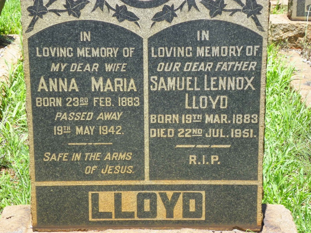 LLOYD Samuel Lennox 1883-1951 &amp; Anna Maria 1883-1942