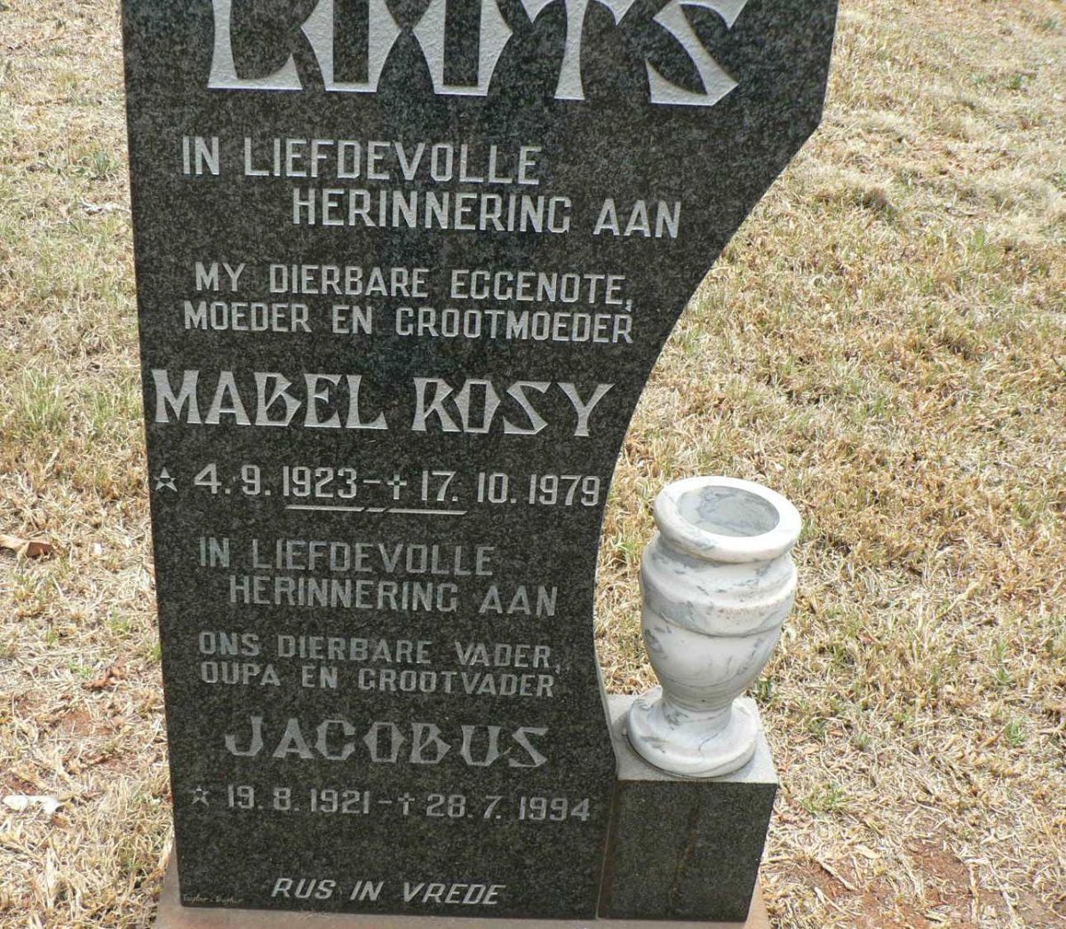 LOOTS Jacobus 1921-1994 &amp; Mabel Rosy 1923-1979