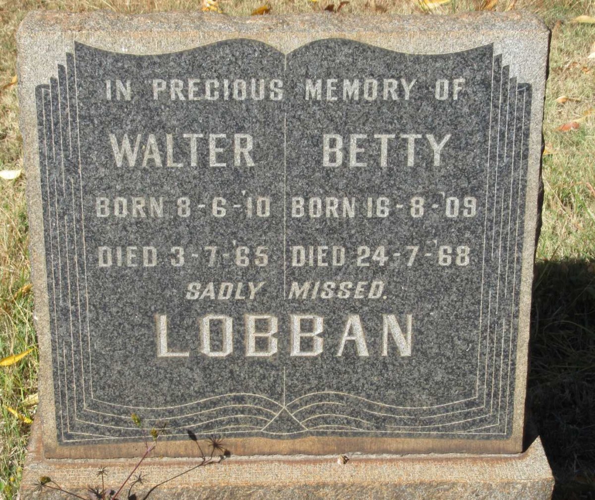 LOBBAN Walter 1910-1965 &amp; Betty 1909-1968