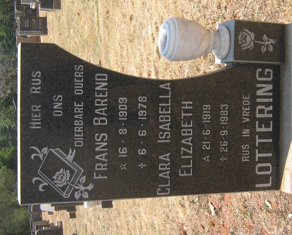 LOTTERING Frans Barend 1909-1978 &amp; Clara Isabella Elizabeth 1919-1983