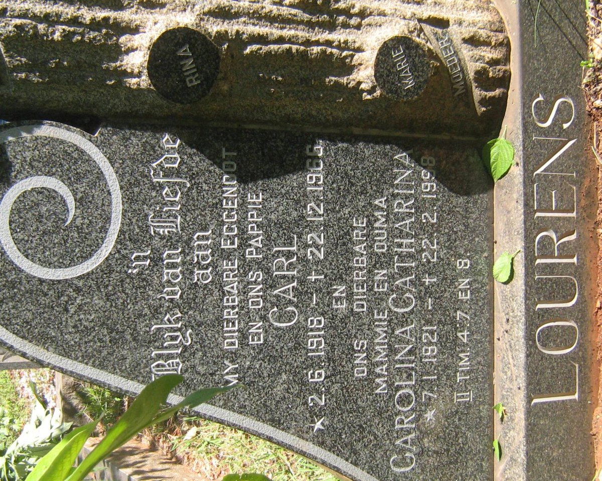 LOURENS Carl 1918-1966 &amp; Carolina Catharina 1921-1998