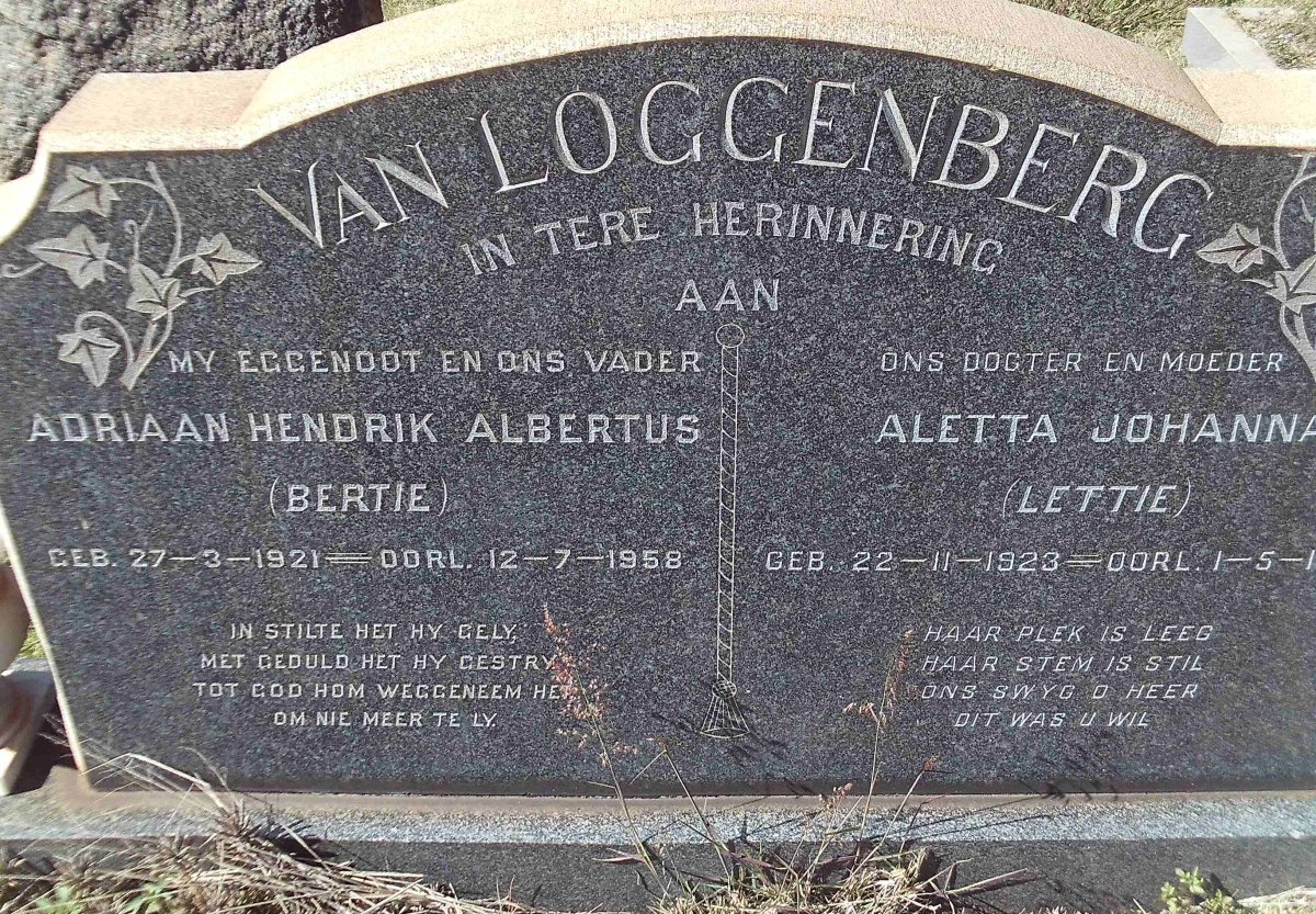 LOGGENBERG Adriaan Hendrik Albertus, van 1921-1958 &amp; Aletta Johanna 1923-
