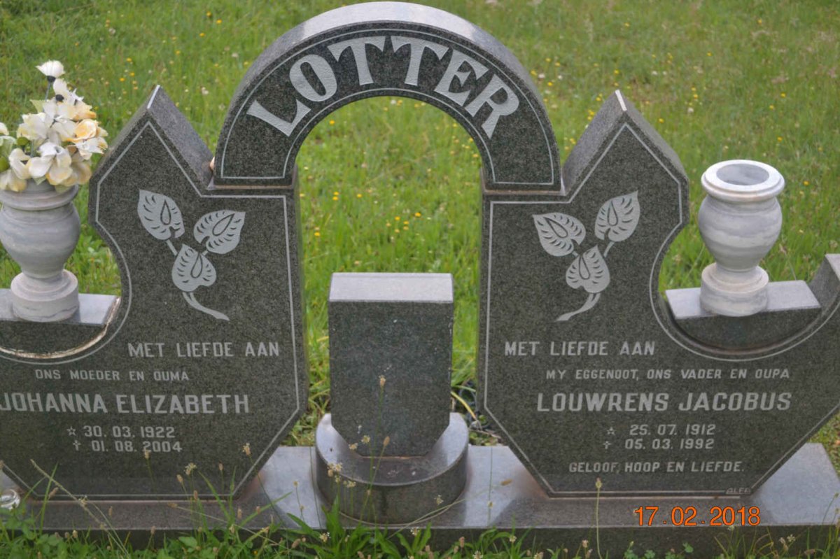 LOTTER Louwrens Jacobus 1912-1992 &amp; Johanna Elizabeth 1922-2004