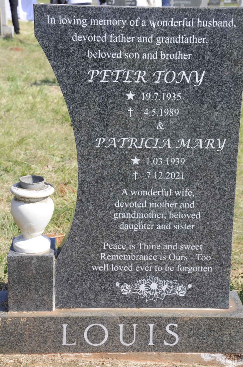 LOUIS Peter Tony 1935-1989 &amp; Patricia Mary 1939-2021