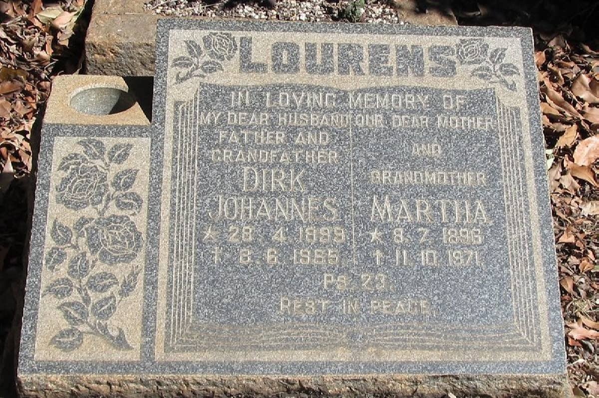 LOURENS Dirk Johannes 1899-1965 &amp; Martha 1896-1971