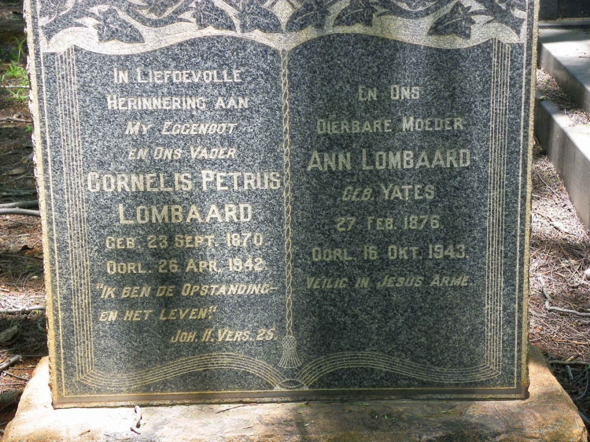 LOMBAARD Cornelis Petrus 1870-1942 &amp; Ann YATES 1876-1943