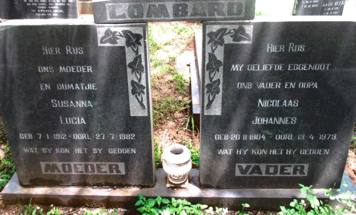 LOMBARD Nicolaas Johannes 1904-1973 &amp; Susanna Lucia 1912-1982