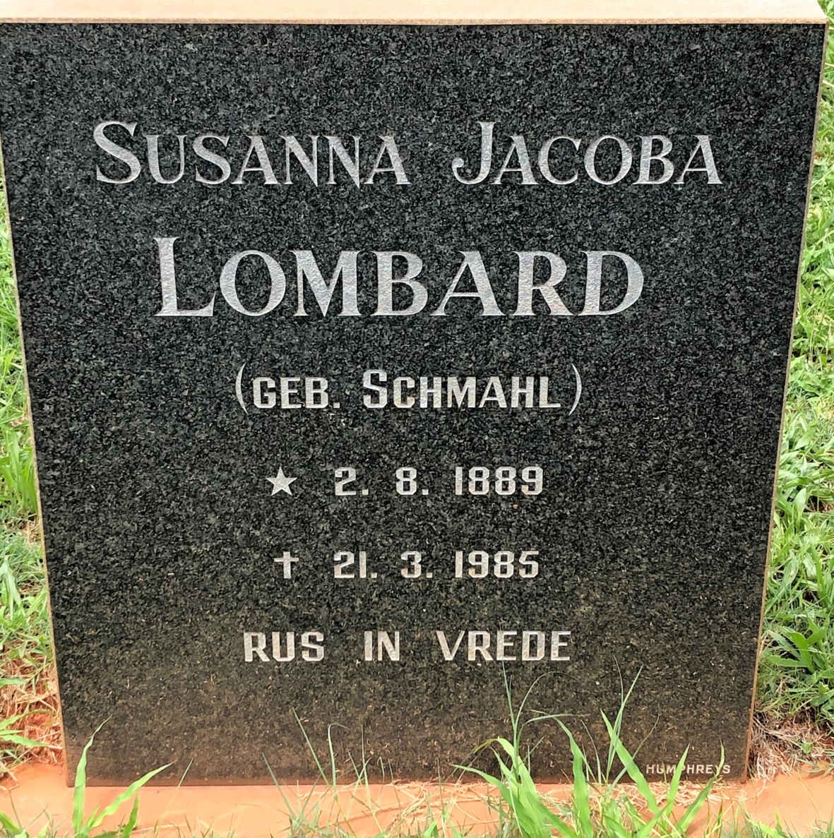 LOMBARD Susanna Jacoba nee SCHMAHL 1889-1985
