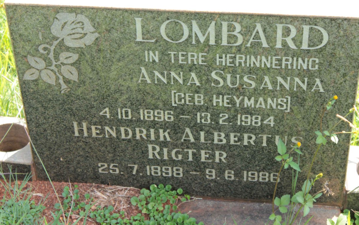 LOMBARD Hendrik Albertus Rigter 1898-1986 &amp; Anna Susanna HEYMANS 1896-1984