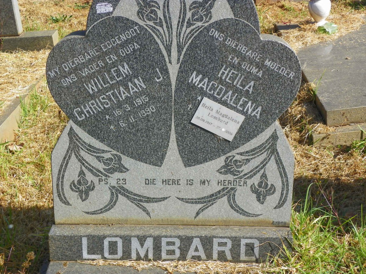 LOMBARD Willem Christiaan J. 1915-1990 &amp; Heila Magdalena 1917-2006