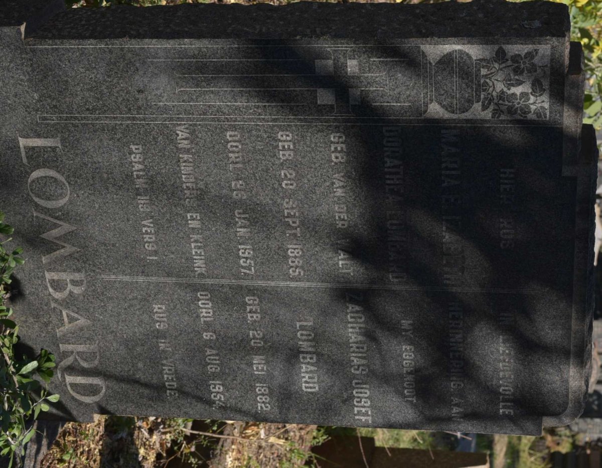 LOMBARD Zacharias Josef 1882-1954 &amp; Maria Elizabeth Dorathea VAN DER WALT 1885-1957