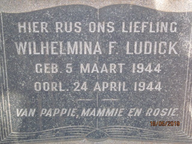 LUDICK Wilhelmina F. 1944-1944