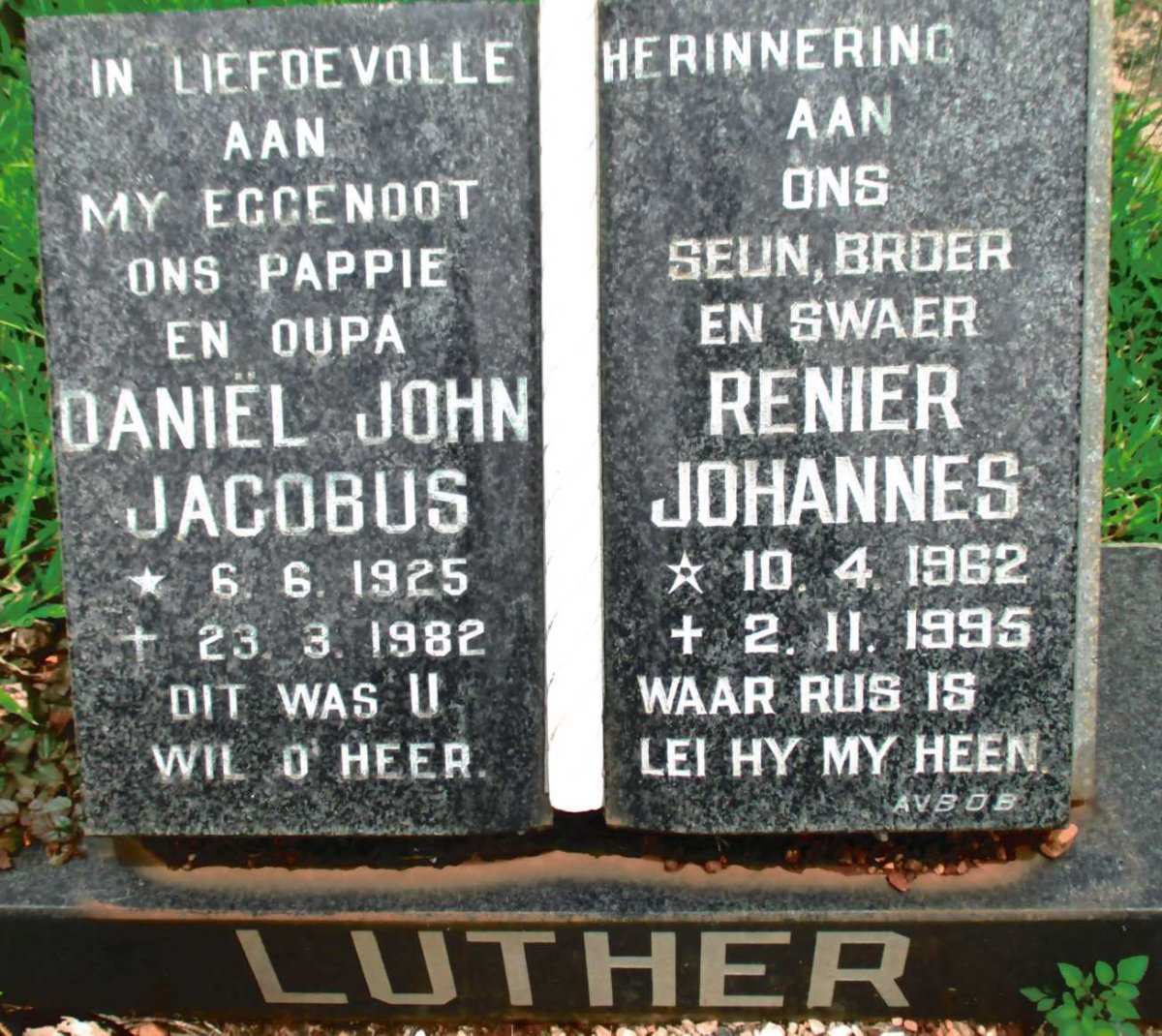 LUTHER Daniel John Jacobus 1925-1982 :: LUTHER Renier Johannes 1962-1995