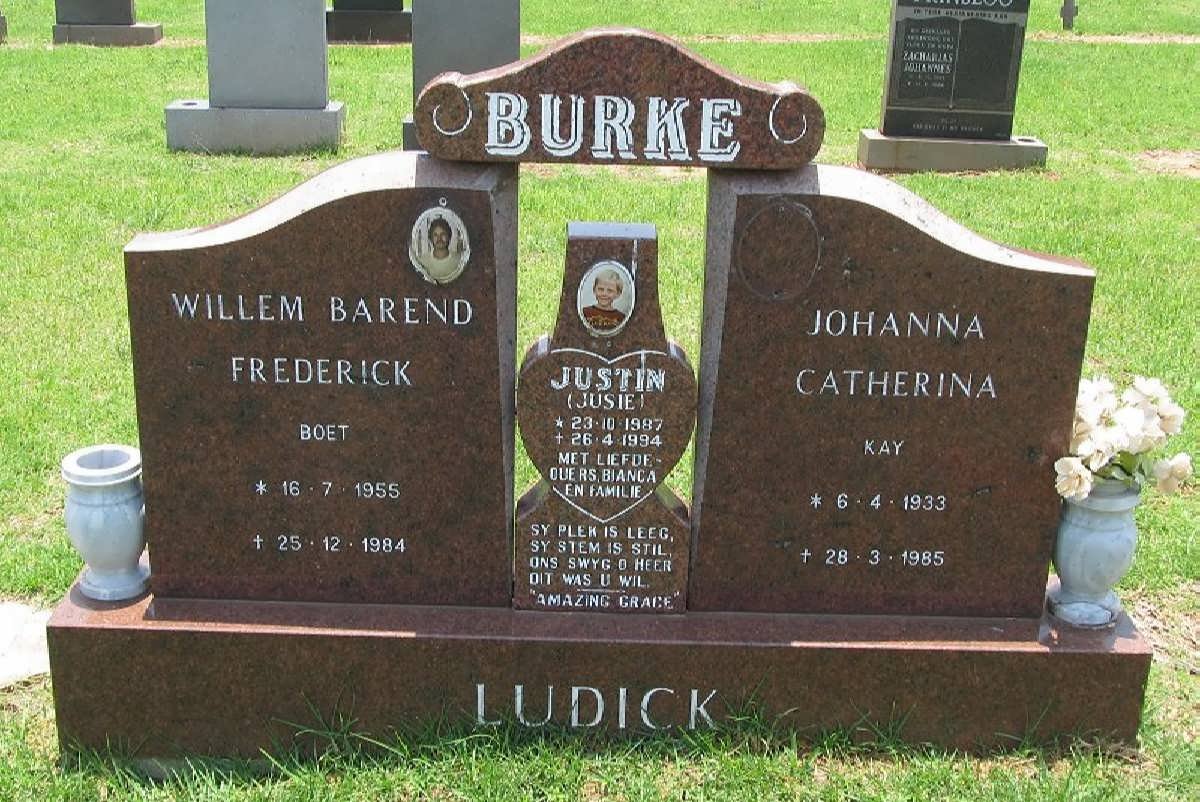 LUDICK Willem Barend Frederick 1955-1984 &amp; Johanna Catherina 1933-1985 :: BURKE Justin 1987-1994