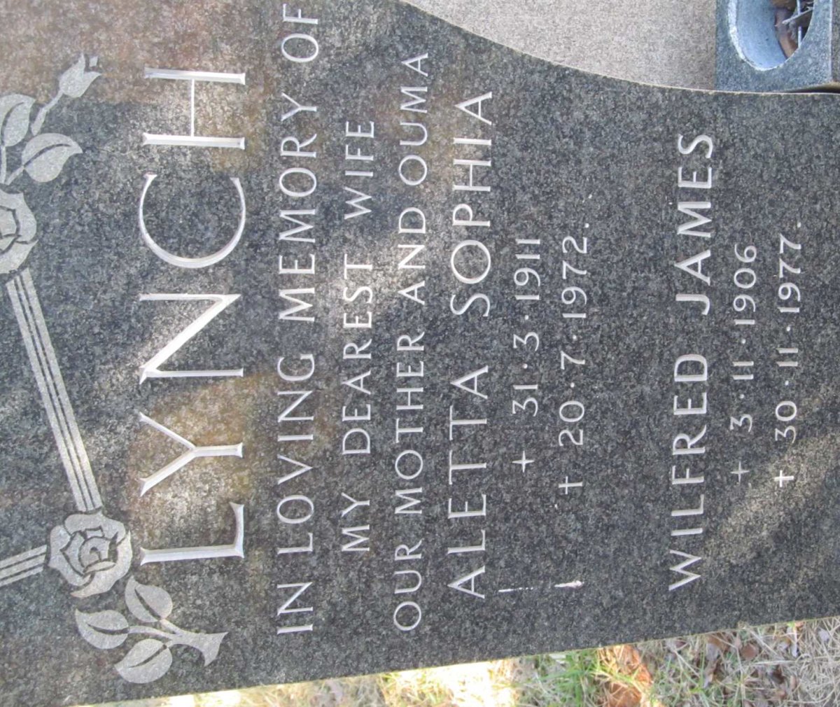 LYNCH Wilfred James 1906-1977 &amp; Aletta Sophia 1911-1972