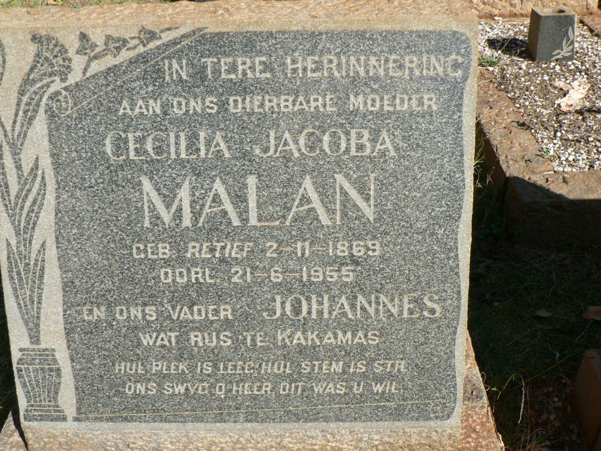 MALAN Johannes &amp; Cecilia Jacoba RETIEF 1869-1955