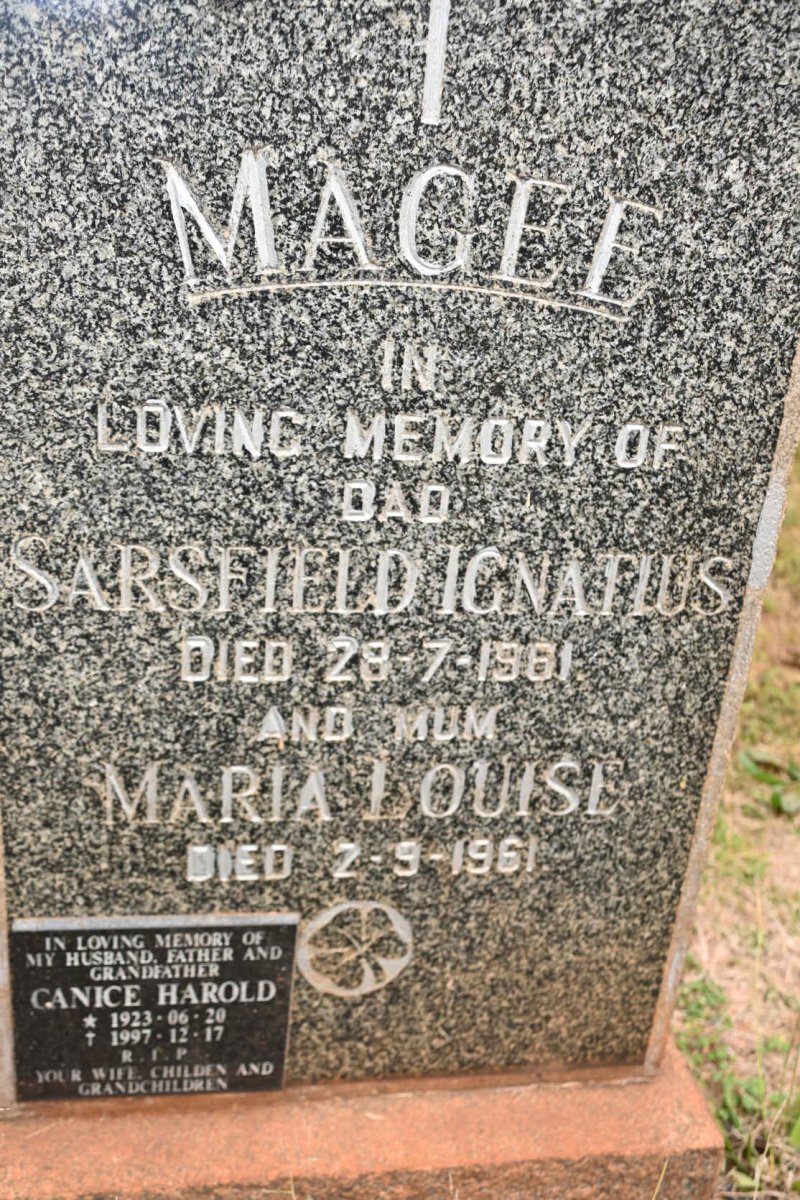MAGEE Sarsfield Ignatius -1961 &amp; Maria Louise -1961