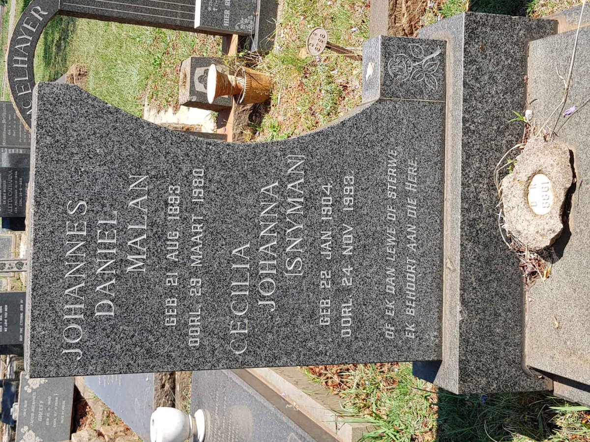 MALAN Johannes Daniel 1893-1980 &amp; Cecilia Johanna SNYMAN 1904-1993