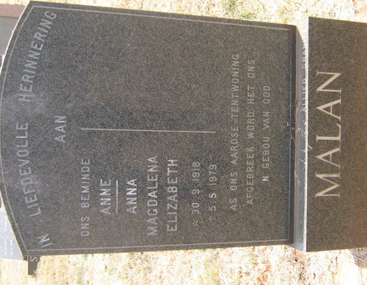 MALAN Anna Magdalena Elizabeth 1918-1979
