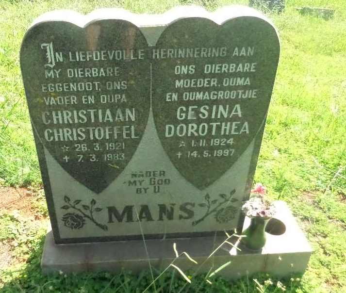 MANS Christiaan Christoffel 1921-1983 &amp; Gesina Dorothea 1924-1997
