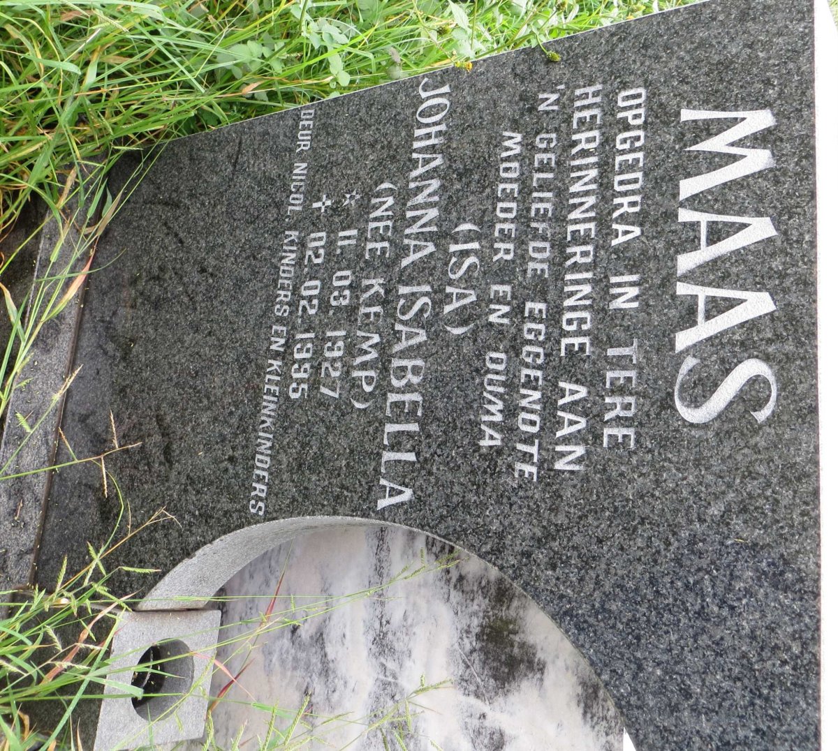 MAAS Johanna Isabella nee KEMP 1927-1995