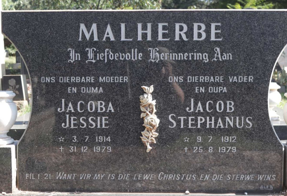 MALHERBE Jacob Stephanus 1912-1979 &amp; Jacoba Jessie 1914-1979