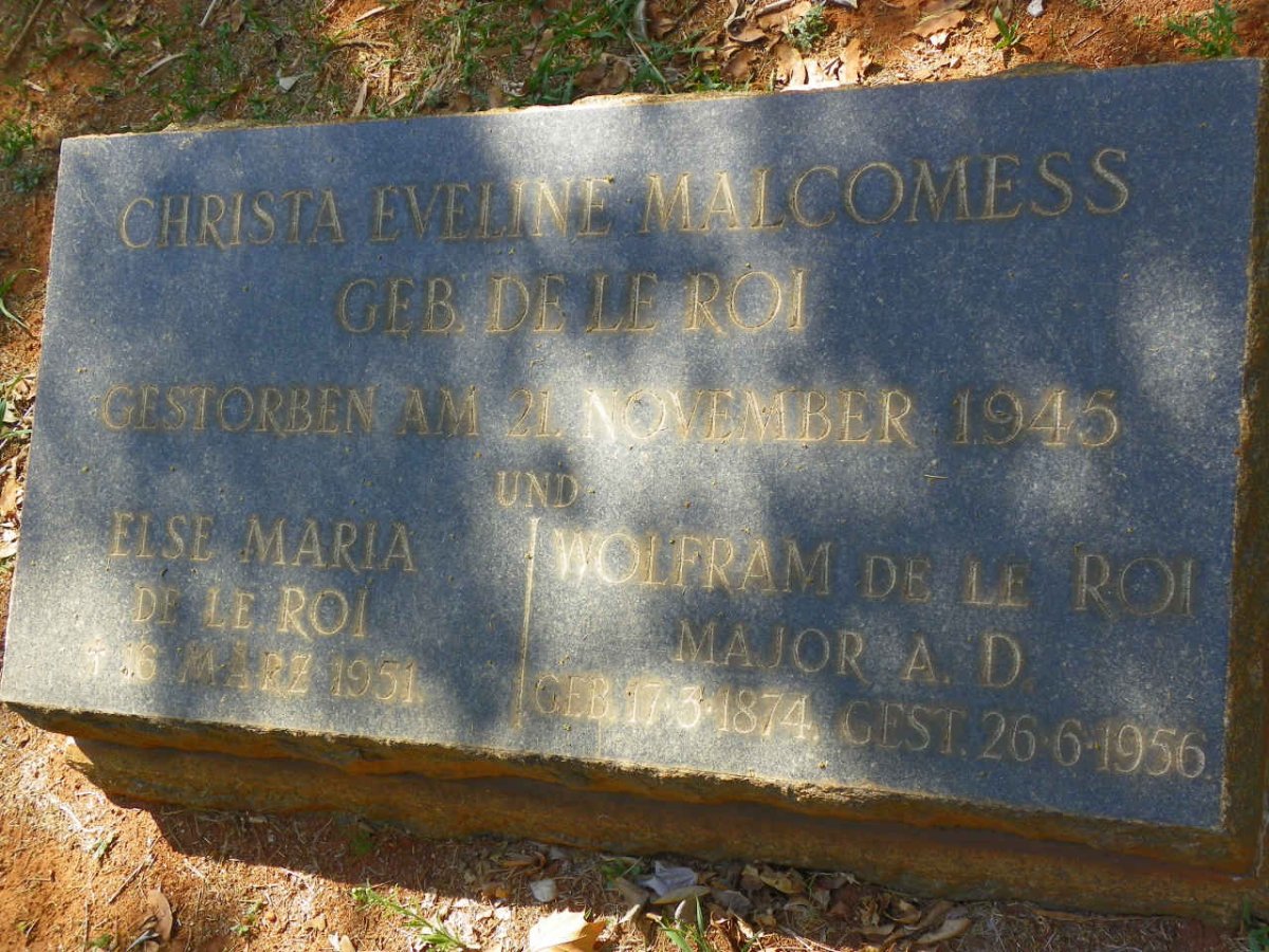 MALCOMESS Christa Eveline nee DE LE ROI -1945 :: DE LE ROI Wolfram 1874-1956 :: DE LE ROI Else Maria -1951
