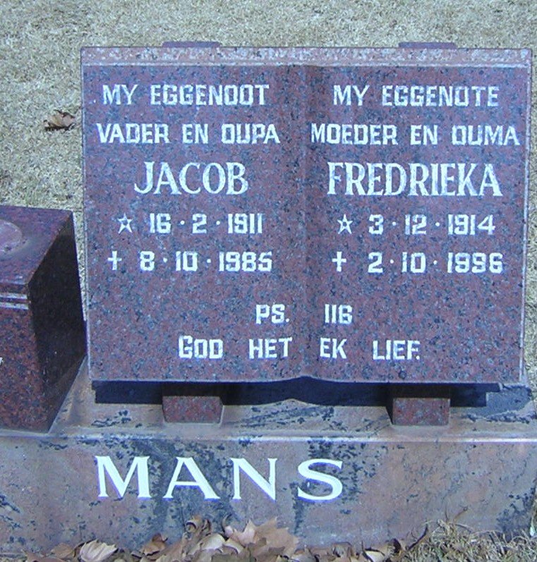 MANS Jacob 1911-1985 &amp; Fredrieka 1914-1996
