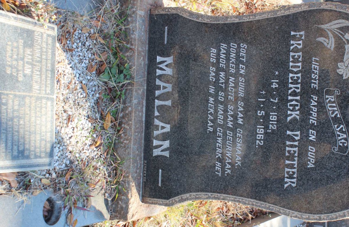 MALAN Frederick Pieter 1912-1962 &amp; Susanna Francina DREYER 1914-1991