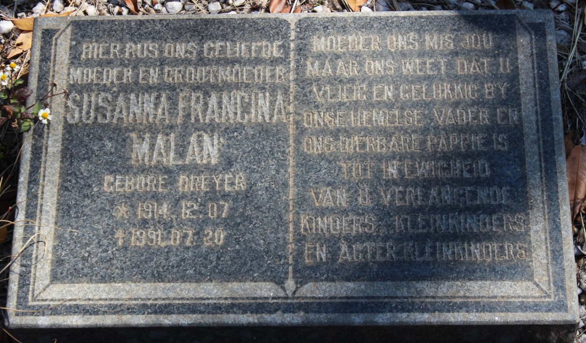 MALAN Frederick Pieter 1912-1962 &amp; Susanna Francina DREYER 1914-1991