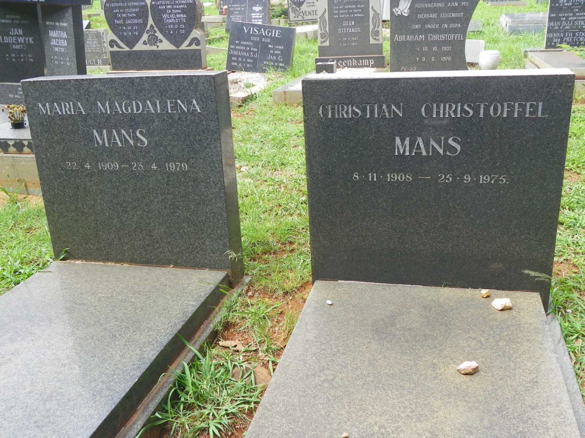 MANS Christian Christoffel 1908-1975 &amp; Maria Magdalena 1909-1979