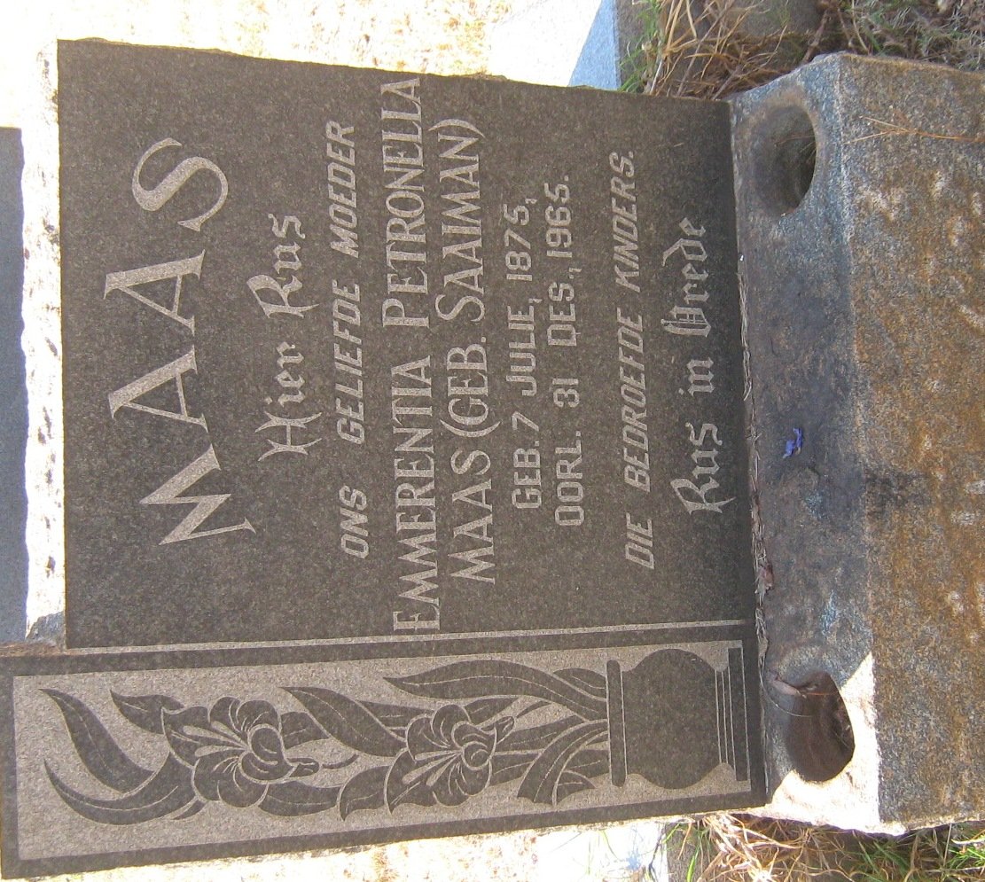 MAAS Emmerentia Petronella nee SAAIMAN 1875-1965