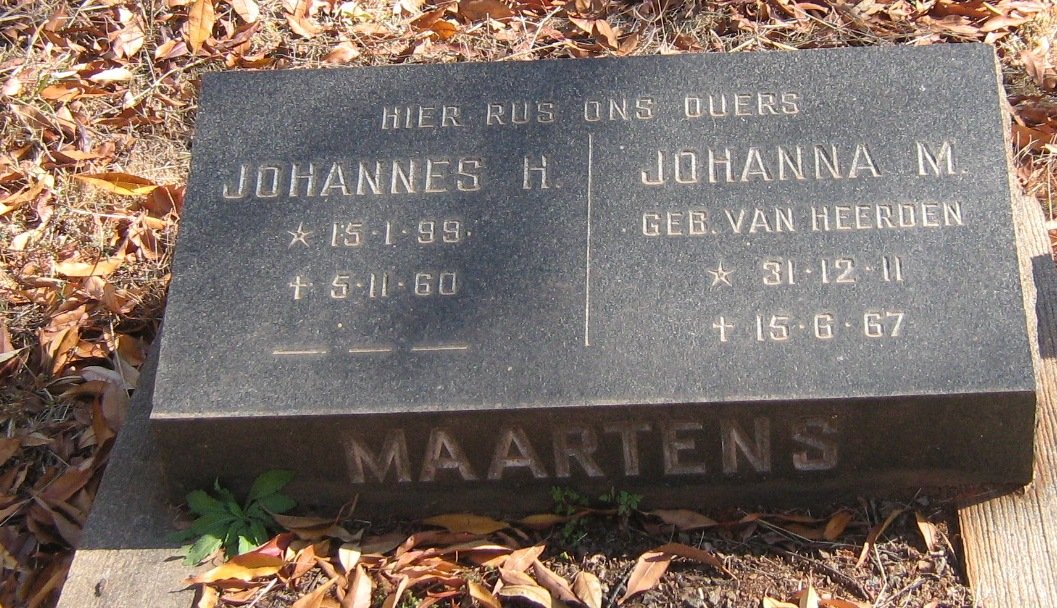 MAARTENS Johannes H. 1899-1960 &amp; Johanna M. VAN HEERDEN 1911-1967