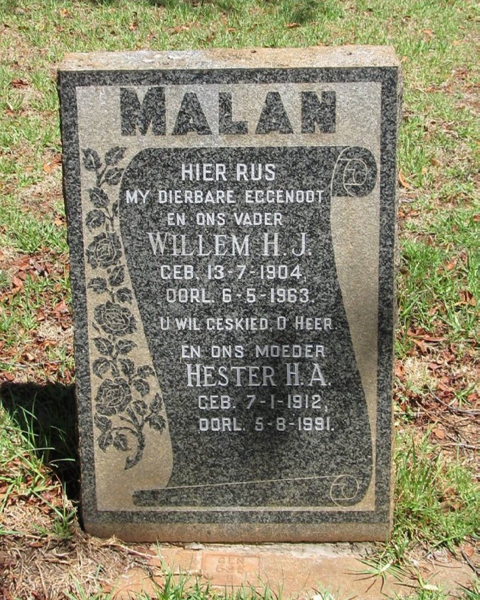 MALAN Willem H.J. 1904-1963 &amp; Hester H.A. 1912-1991