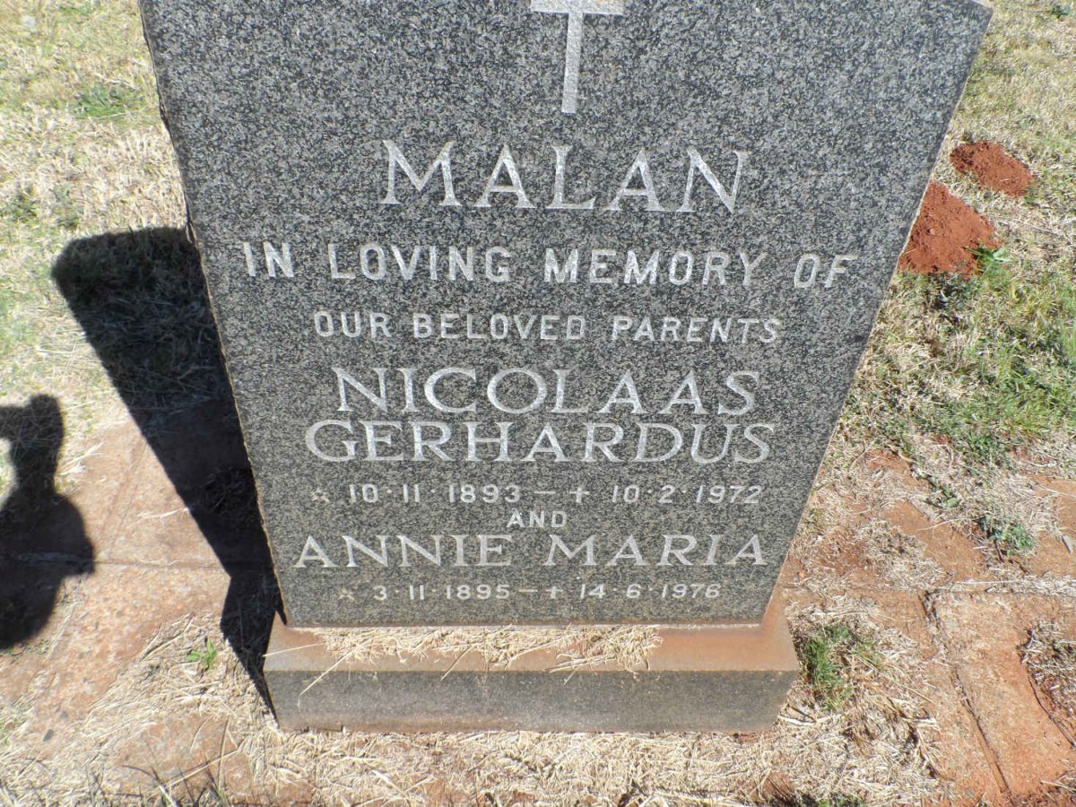 MALAN Nicolaas Gerhardus 1893-1972 &amp; Annie Maria 1895-1976
