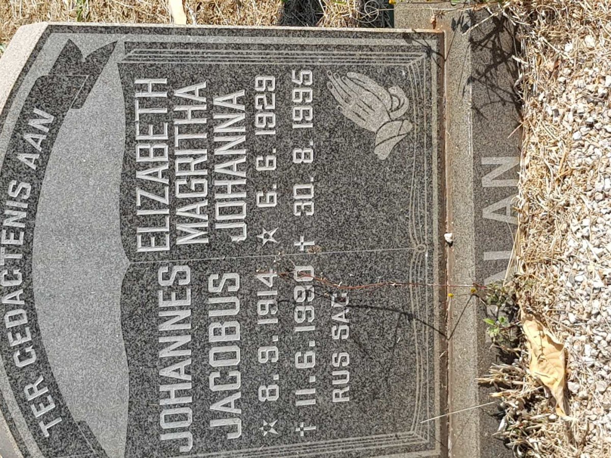 MALAN Johannes Jacobus 1914-1990 &amp; Elizabeth Magritha Johanna 1929-1995