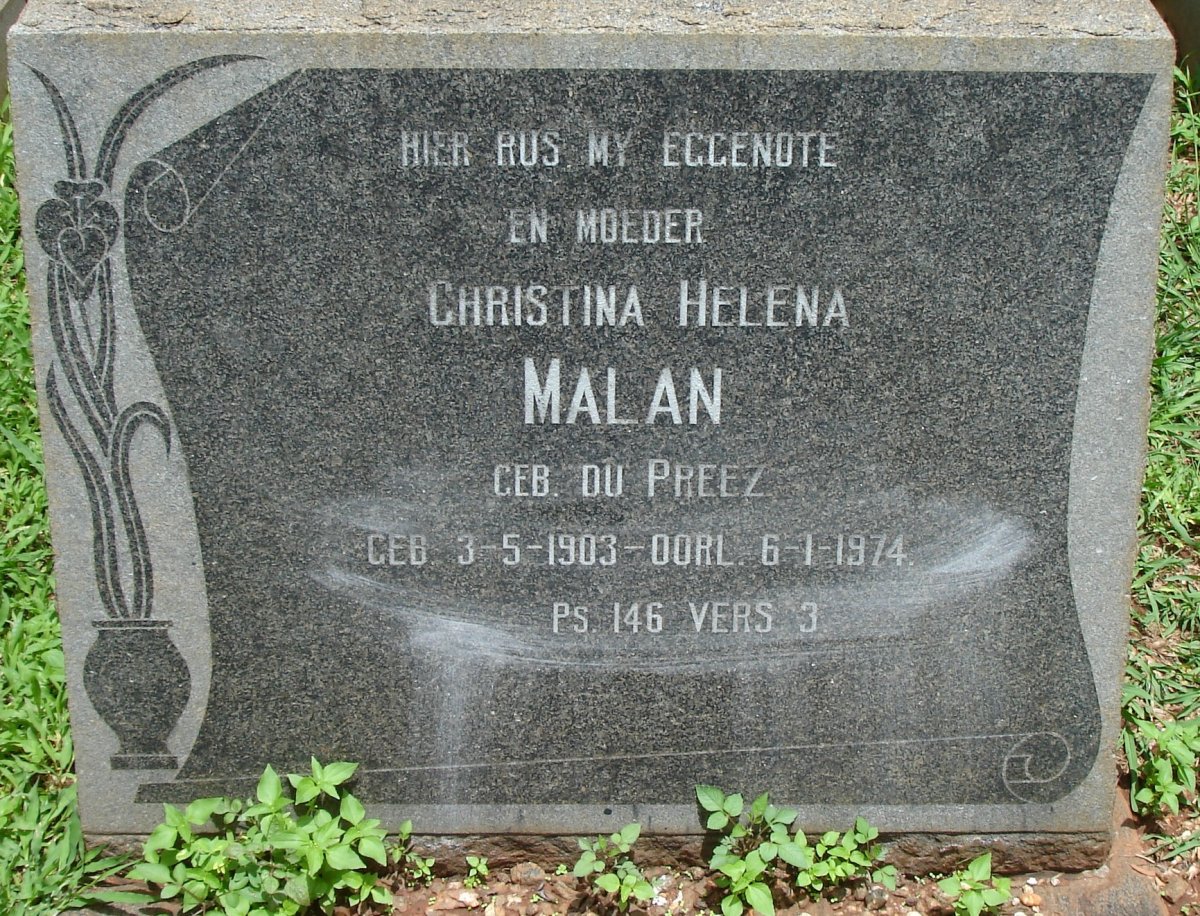 MALAN Christina Helena nee DU PREEZ 1903-1974