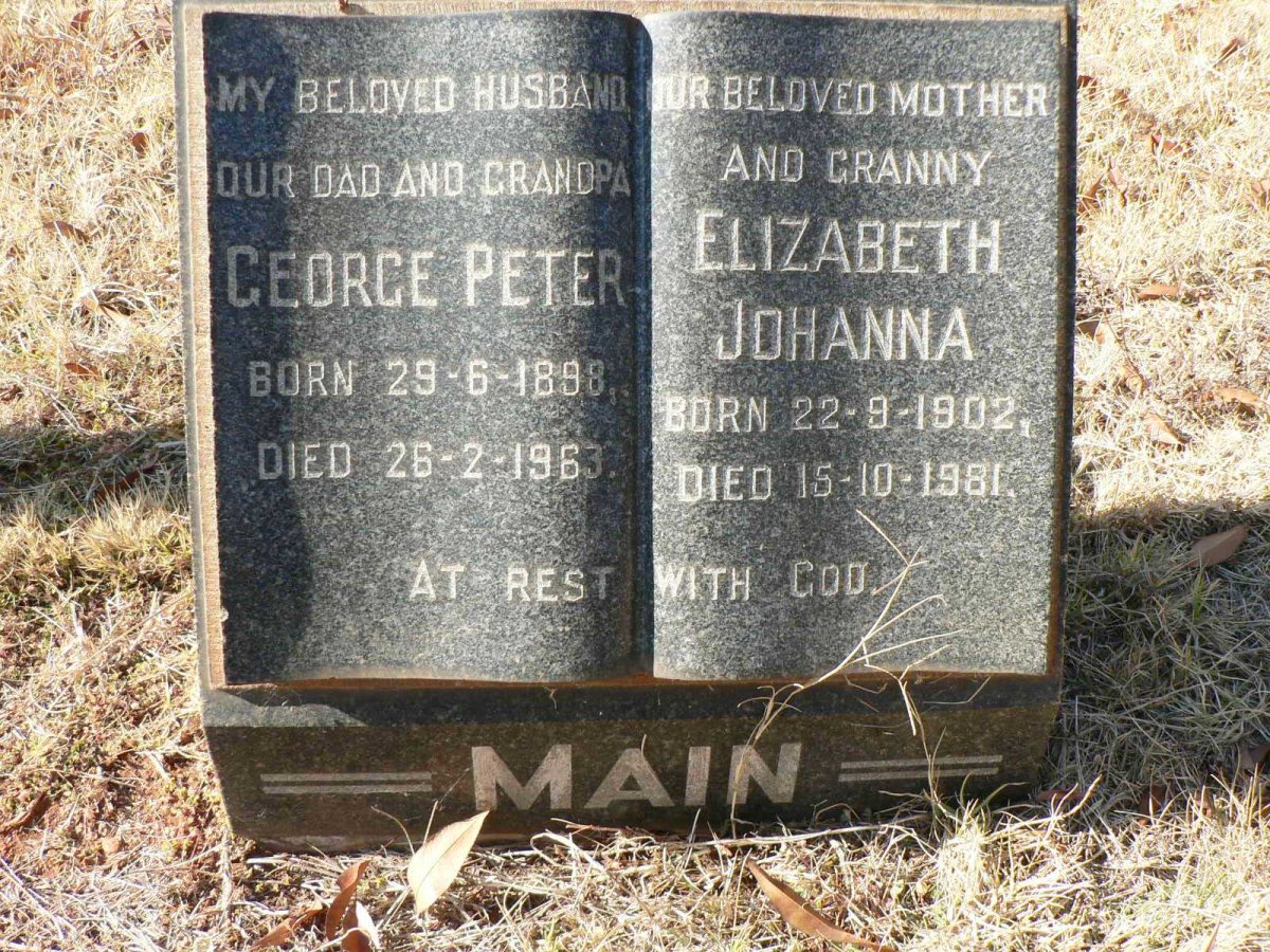 MAIN George Peter 1898-1963 &amp; Elizabeth Johanna 1902-1981