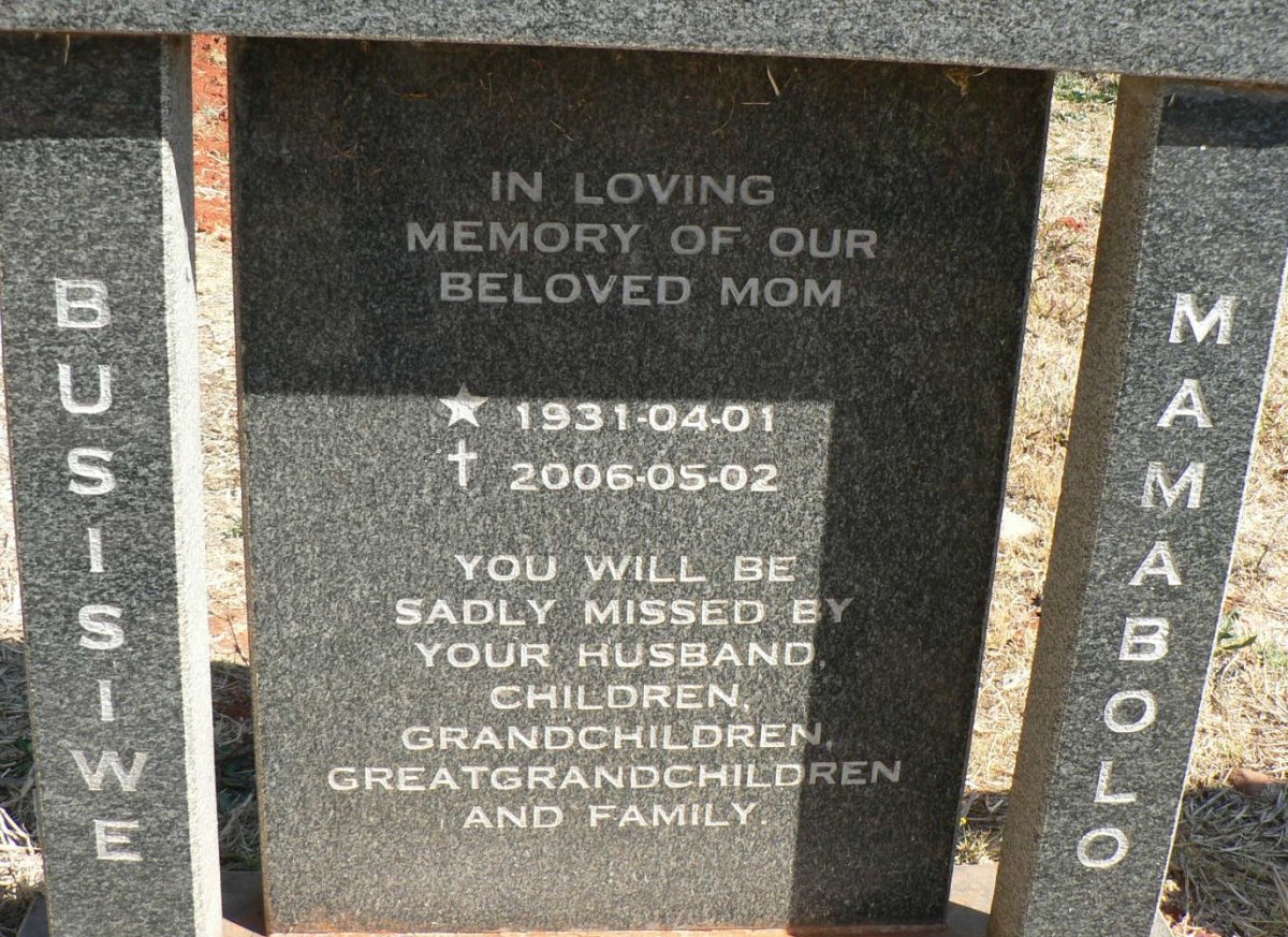 MAMABOLO Busisiwe 1931-2006