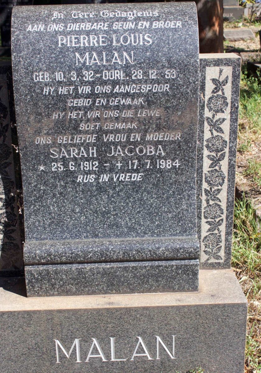 MALAN Sarah Jacoba 1912-1984 :: MALAN Pierre Louis 1932-1953